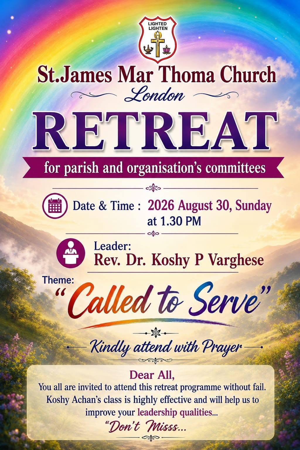 Poster for the St James Mar Thoma Church Committee retreat