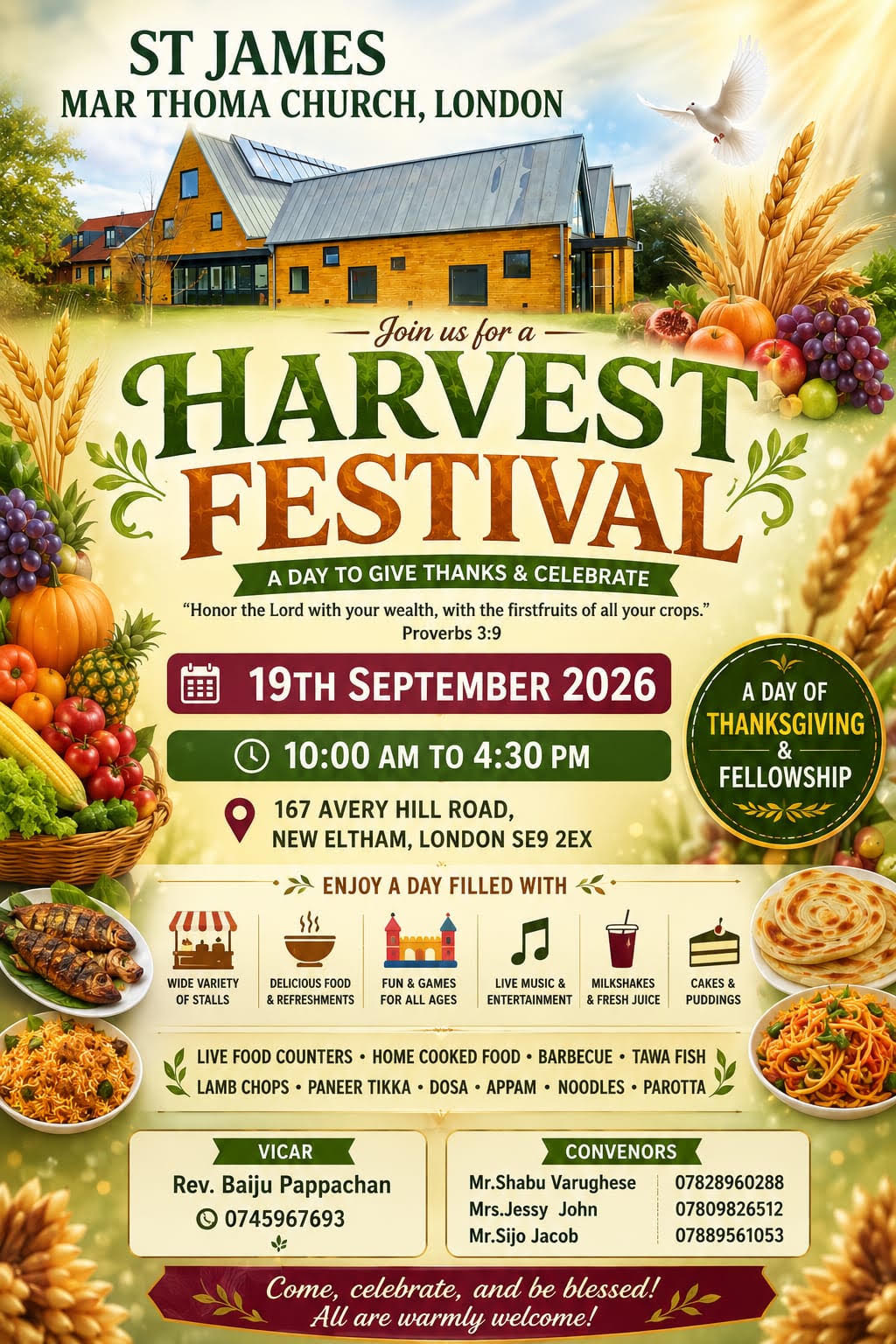 Poster for the St James Mar Thoma Church Harvest Festival on 19 September 2026